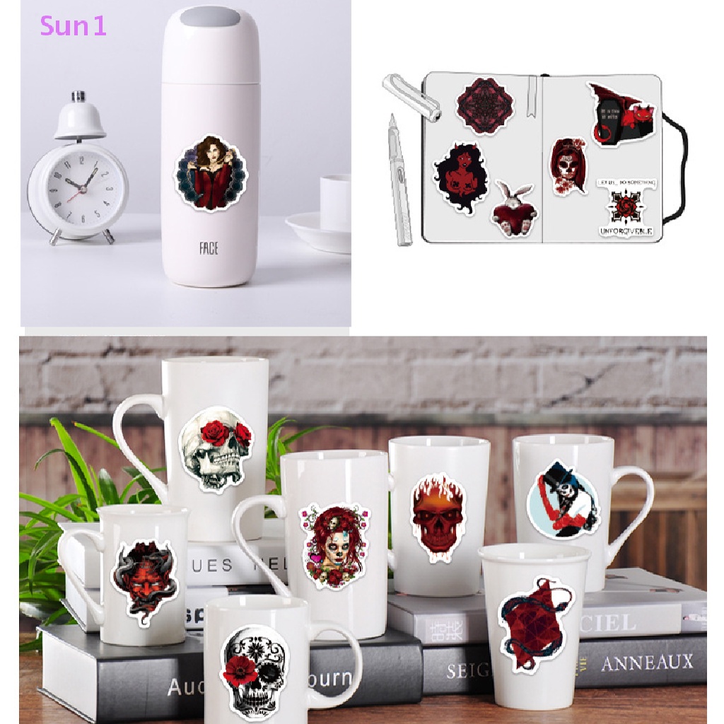 Sun1 &gt; Gói 50 Nhãn Dán Graffiti Kinh Dị Màu Trắng Đen Trang Trí Xe Hơi / Xe Máy / Ván Trượt Vsco