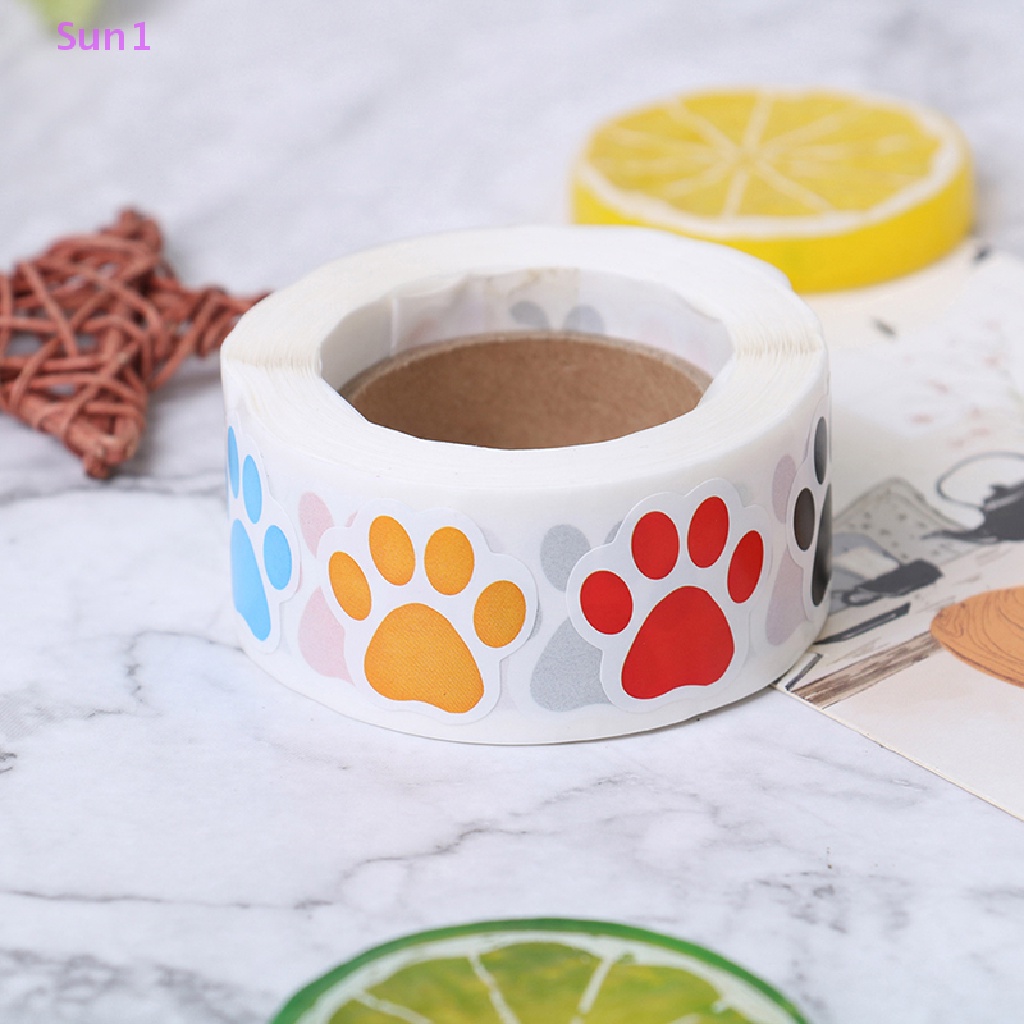 Set 500 Nhãn Dán 6 Màu Hình Dấu Chân Chó / Mèo Đáng Yêu