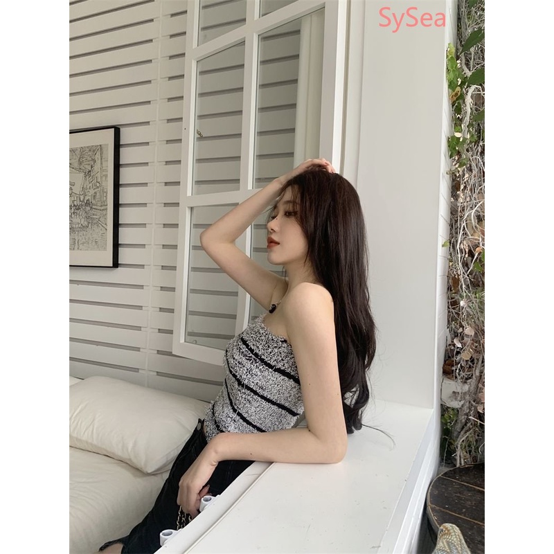 Áo Croptop Trễ Vai Họa Tiết Kẻ Sọc Thời Trang Quyến Rũ Cho Nữ