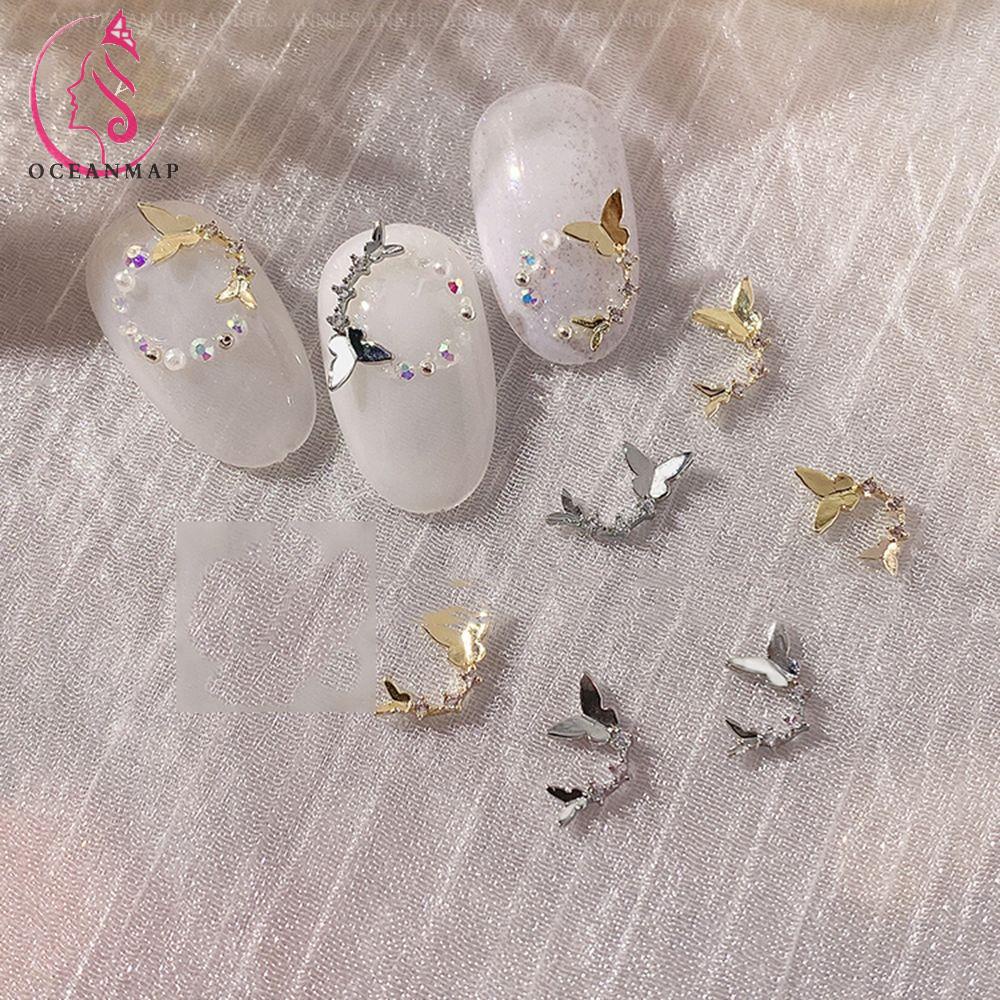 [Hàng mới về] Hạt phụ kiện trang trí móng tay nghệ thuật hình bướm đính đá zircon kim loại sang trọng tinh tế nhiều màu