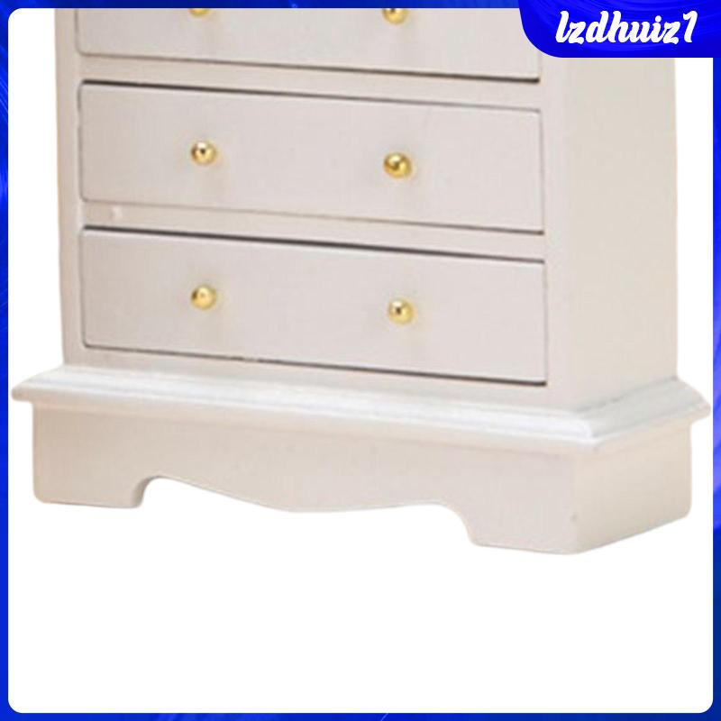 Tủ Gỗ 5 Ngăn Kéo Màu Trắng Trang Trí Nhà Búp Bê Tỉ Lệ 1: 12