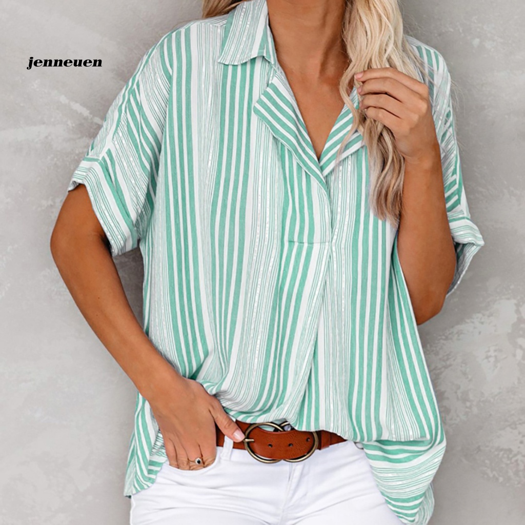 Áo Sơ Mi Họa Tiết Kẻ Sọc Thời Trang Mùa Hè Cho Nữ