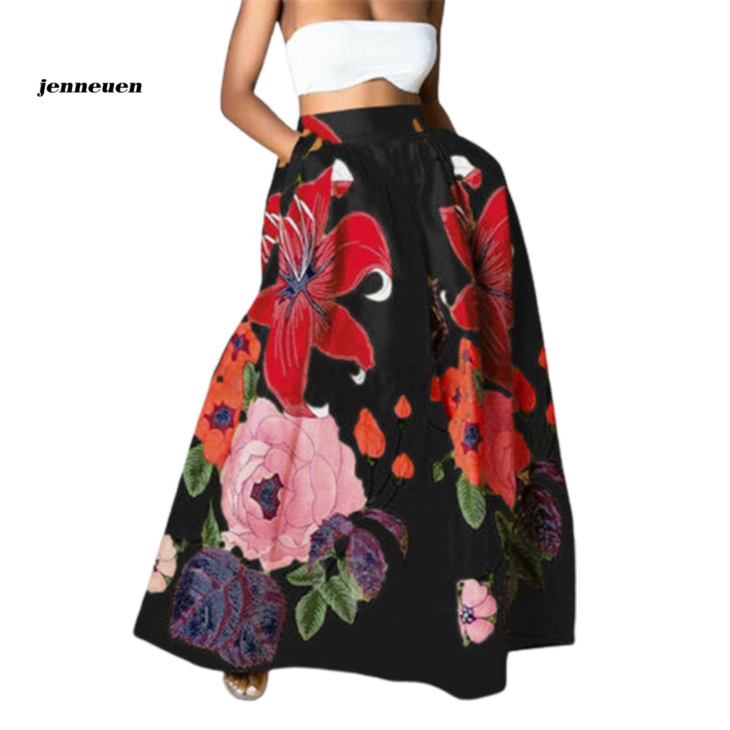 Chân Váy Eo Cao Co Giãn In Họa Tiết Hoa Phong Cách Bohemian Thanh Lịch Dành Cho Nữ