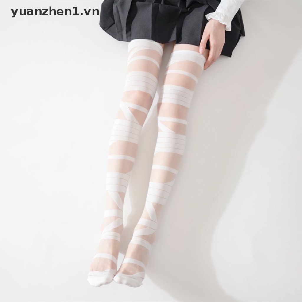 1 Cặp Tất Len Trắng Dài Đến Đầu Gối Phối Dây Đan Chéo Phong Cách Lolita Gợi Cảm Cho Nữ