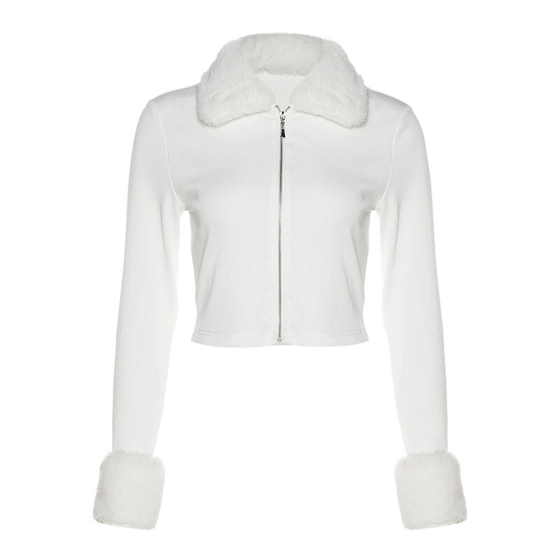 Kliou 2023 Mới Áo Khoác Ngắn Dáng Ôm Co Giãn Tốt Phối Khóa Kéo Màu Trắng Thời Trang Đường Phố Mới 2023 Cho Nữ