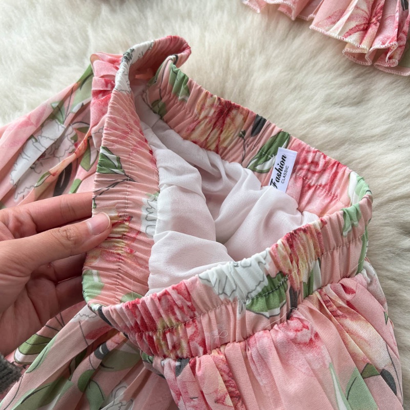 Bộ Áo Sơ Mi Tay Dài Cổ Chữ v In Hoa + Chân Váy Dài Eo Cao Xếp Ly Thời Trang Xuân Thu Cho Nữ