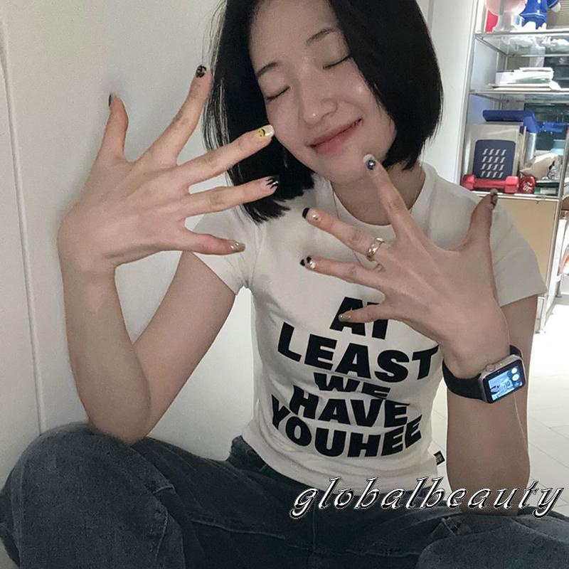 Áo Thun Tay Ngắn Cổ Tròn In Chữ Phong Cách Đường Phố Cho Nữ