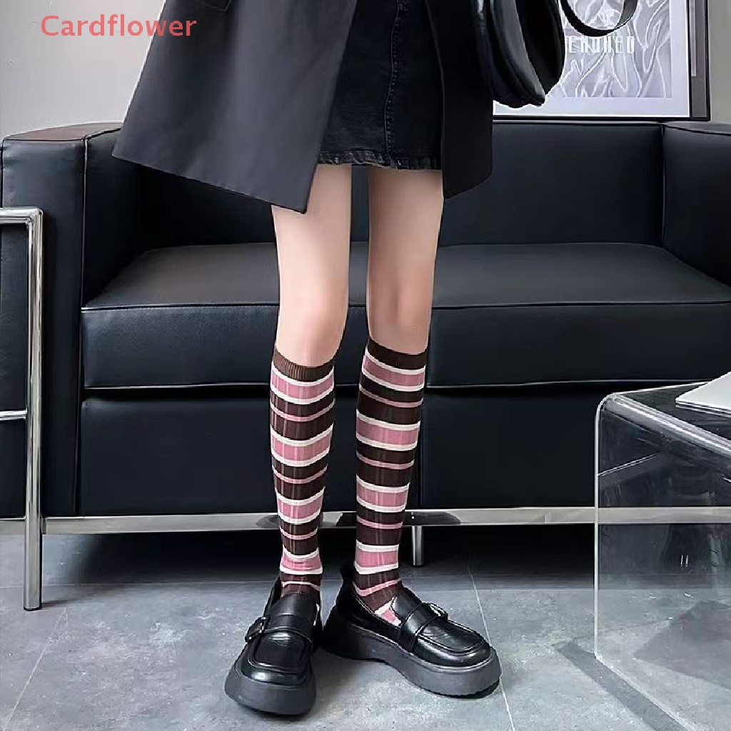 < Cardflower > Vớ Dài Qua Gối Mỏng Kẻ Sọc Nhiều Màu Sắc Ngọt Ngào Thoáng Khí Thoải Mái Mùa Hè Cho Nữ Sinh / Tiệc Sinh Viên / Tiệc Tùng Mới