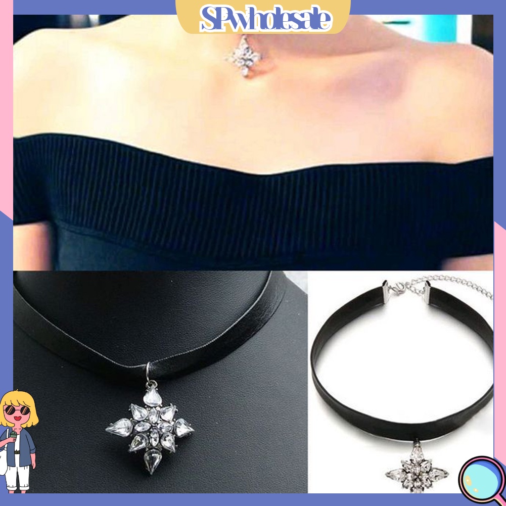 <SPwholesale> Vòng Cổ Choker Chất Liệu Da Mặt Thánh Giá Đính Đá Phong Cách Gothic