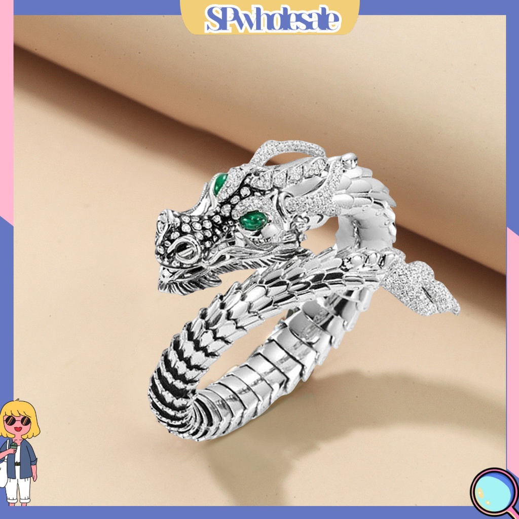 <SPwholesale> Nhẫn Hở Bản To Màu Bạc Hình Rồng Cá Tính Hợp Thời Trang Làm Quà Tặng Cho Nam