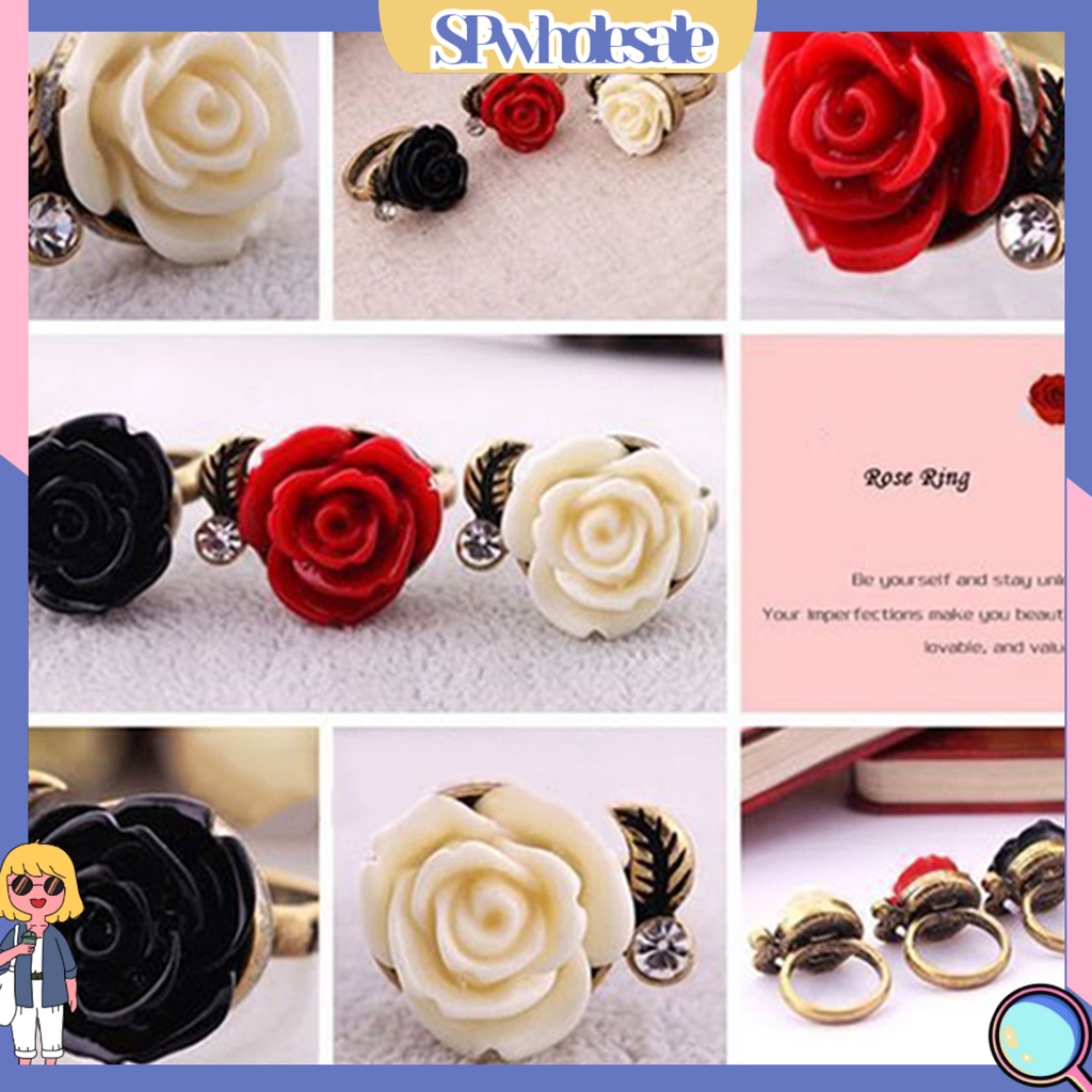 <SPwholesale> Nhẫn Hình Hoa Hồng Đính Đá Phong Cách Vintage Thanh Lịch Cho Nữ