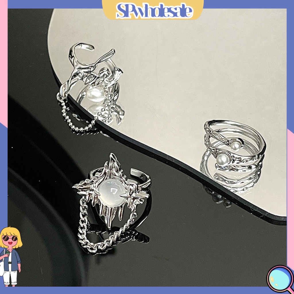 <SPwholesale> Nhẫn Kim Loại Xếp Ly Giả Ngọc Trai Phối Tua Rua Phong Cách Gothic Làm Quà Sinh Nhật Cho Nữ