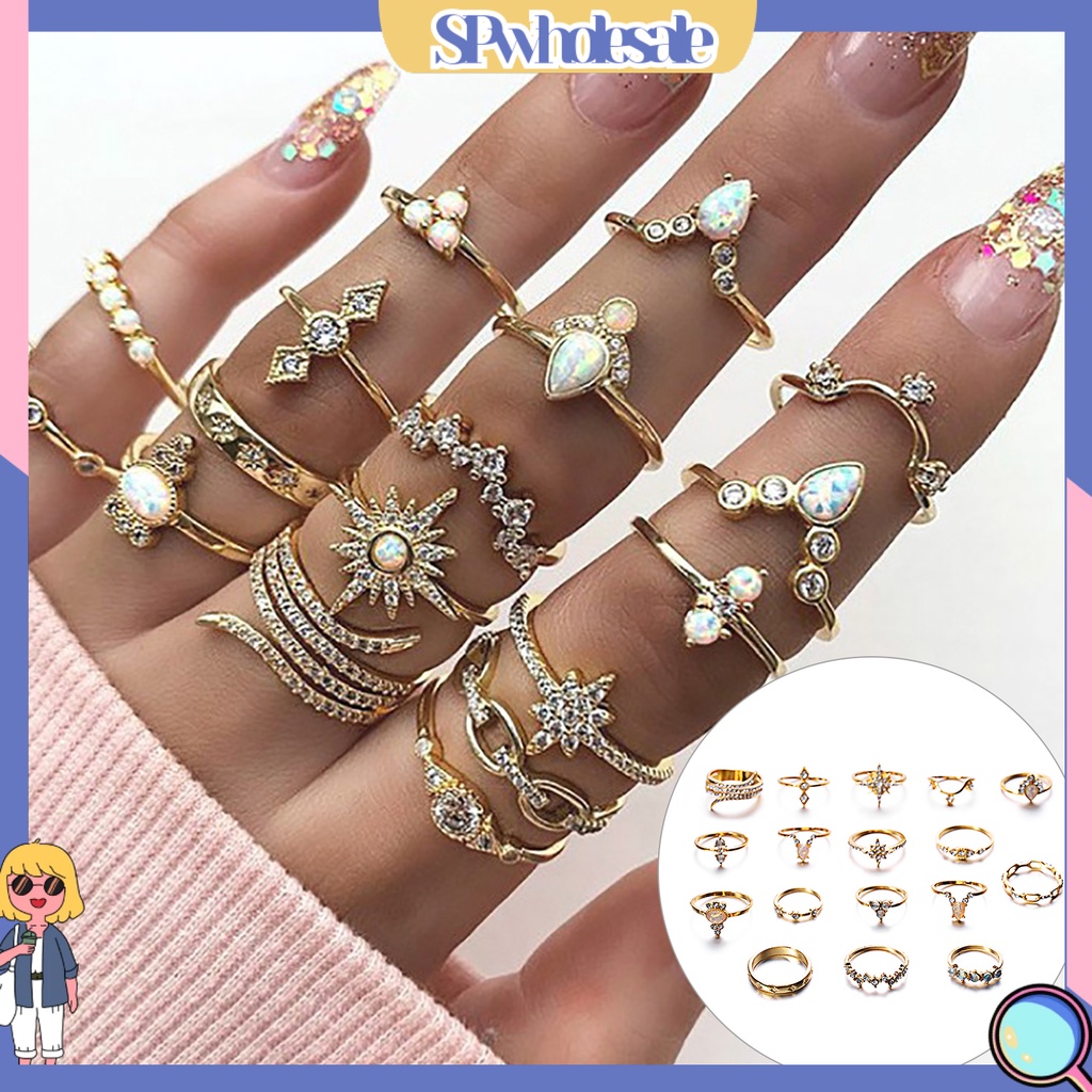 <SPwholesale> Set 17 Nhẫn Đeo Khớp Ngón Tay Phong Cách Boho