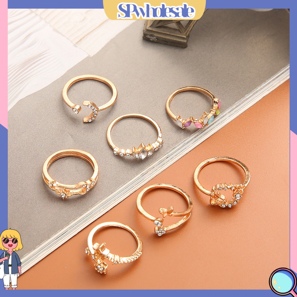 <SPwholesale> Set 7 Nhẫn Hở Hình Hoa Bướm Trọng Lượng Nhẹ Thoải Mái Không Dễ Vỡ