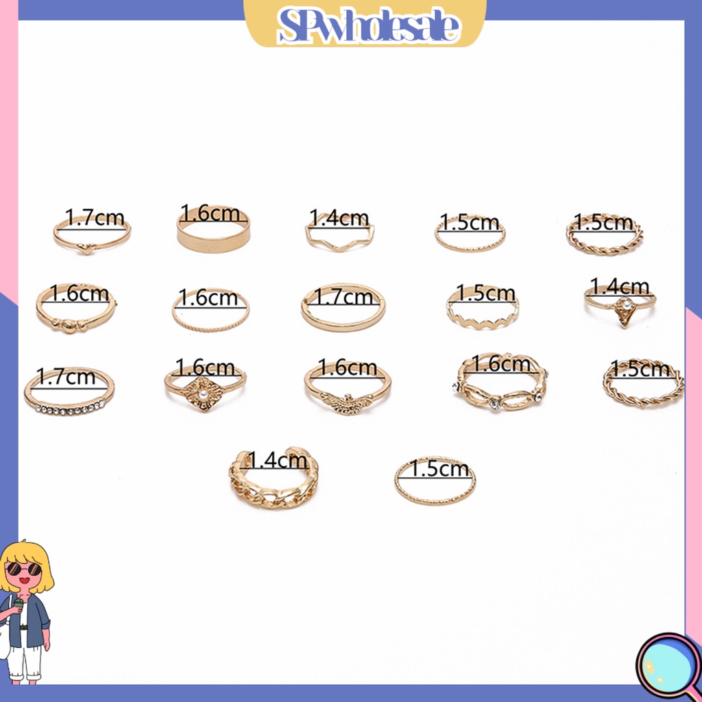 <SPwholesale> Set 17 Nhẫn Đeo Khớp Ngón Tay Đính Hạt Giả Ngọc Trai