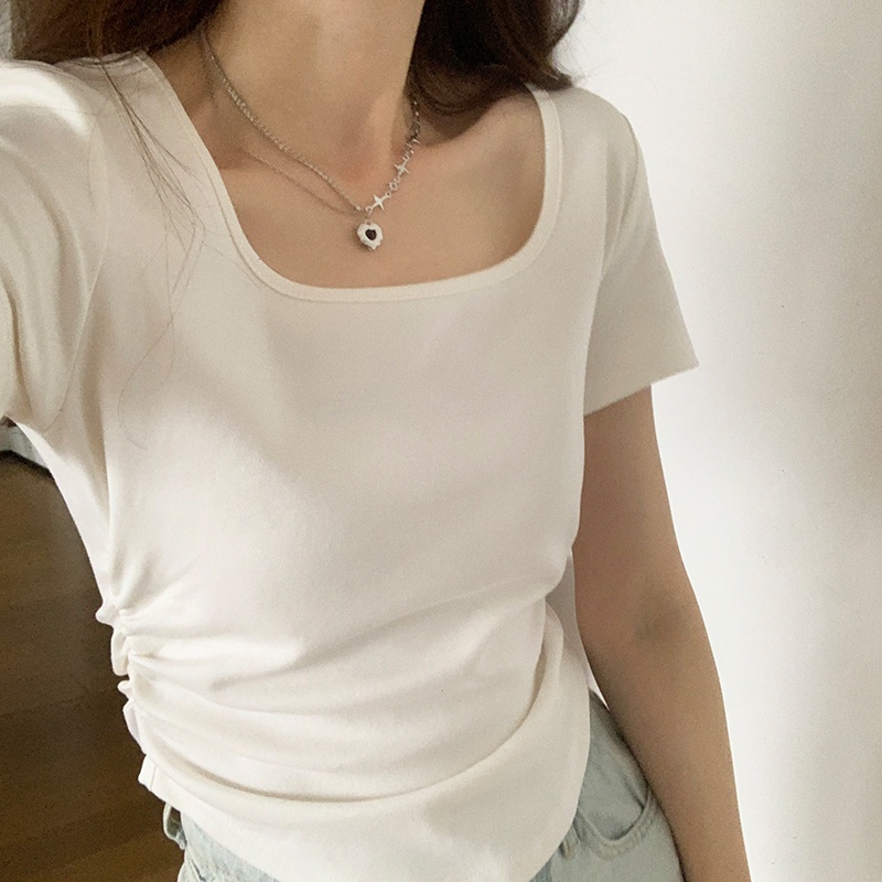 Áo croptop SUXI cổ vuông tay ngắn dáng ôm thời trang mùa hè dành cho nữ