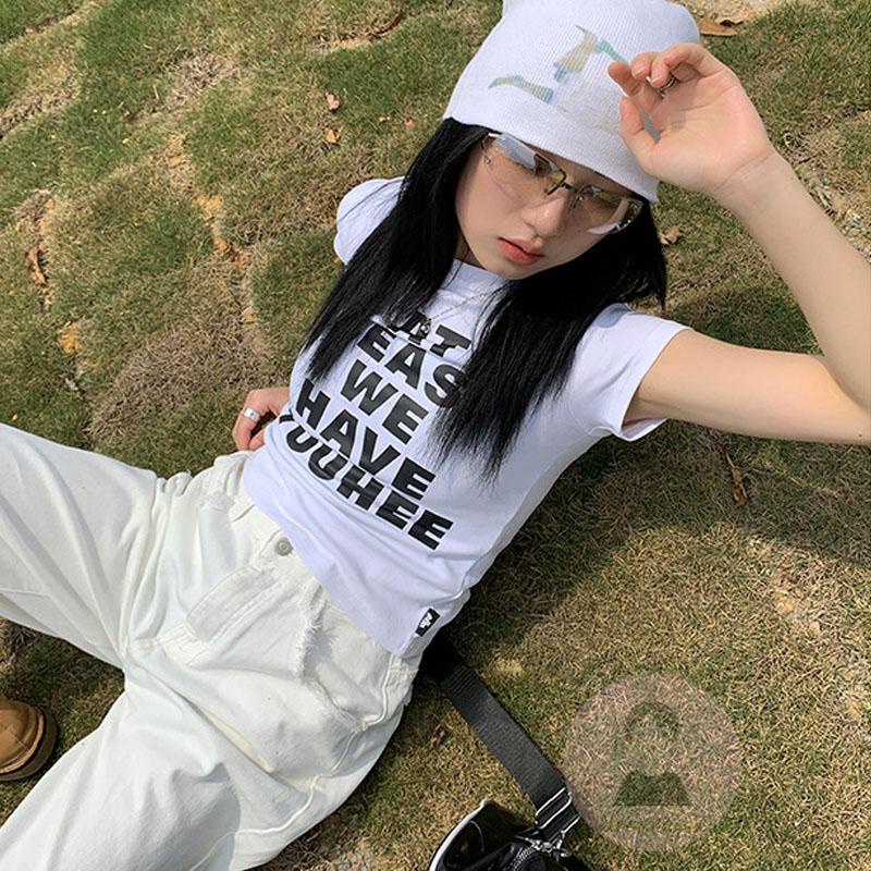 Áo Thun Nữ Ngắn Tay Cổ Tròn In Chữ Thời Trang