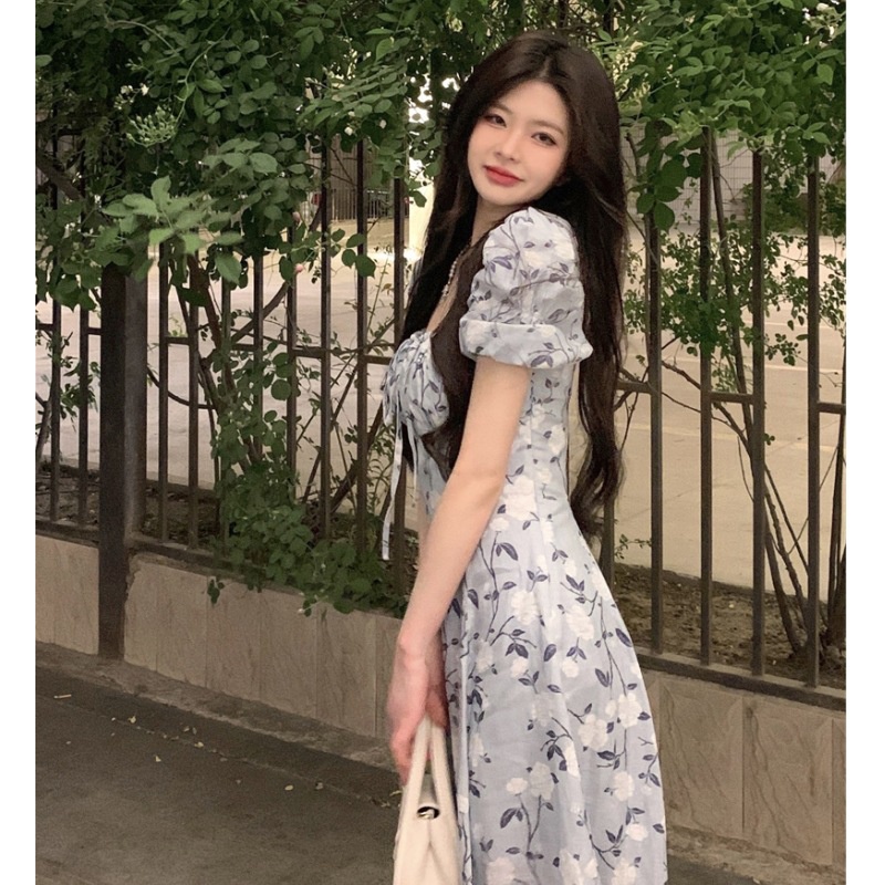 NRVP Đầm Dài Tay Ngắn In Hoa Độc Đáo Thời Trang Mùa Hè Hàn Quốc 2023 Dành Cho Bạn Nữ
