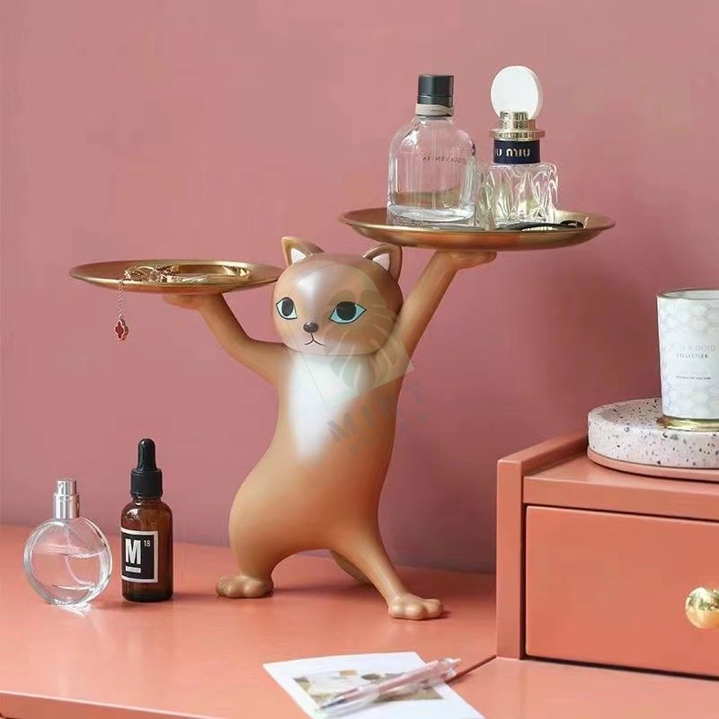 Tượng Mèo lắc hông bê 2 khay vui vẻ MINT DECOR Khay Đựng Đồ Đôi Trang Trí Nhà Cửa để Chìa Khóa Quà tân gia khai trương