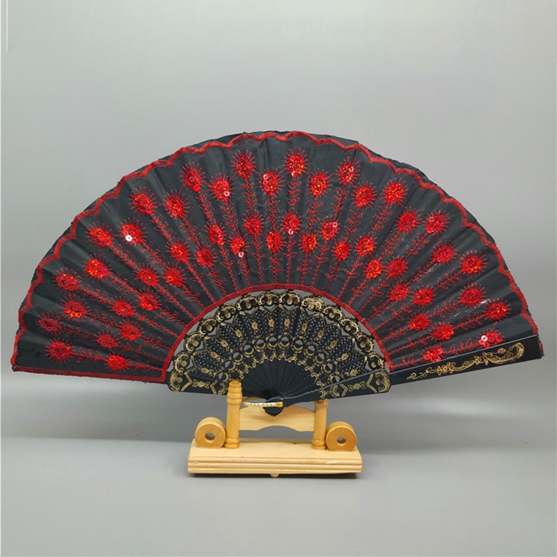 Quạt Thêu Họa Tiết Đính Kim Sa Nhiều Màu Sắc Đơn Giản Thời Trang Năm 2023