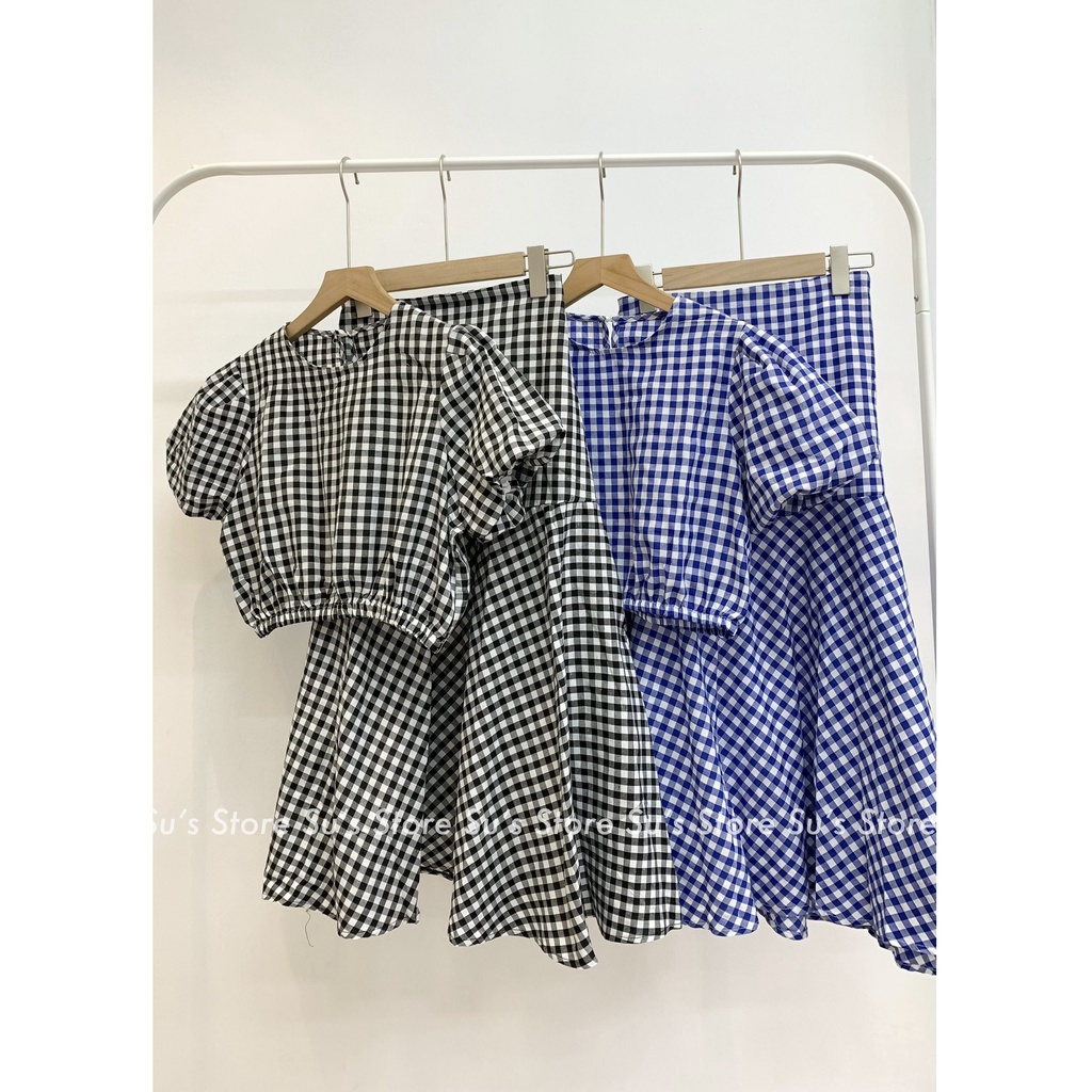 Set áo croptop bo chun tay bồng kèm chân váy dài S495 SUSTORE