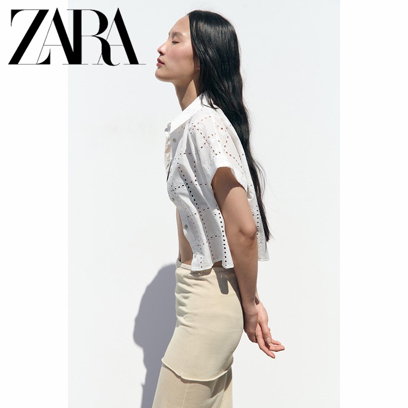 Zara Áo Sơ Mi Ngắn Tay Thêu Họa Tiết Xinh Xắn Dành Cho Nữ
