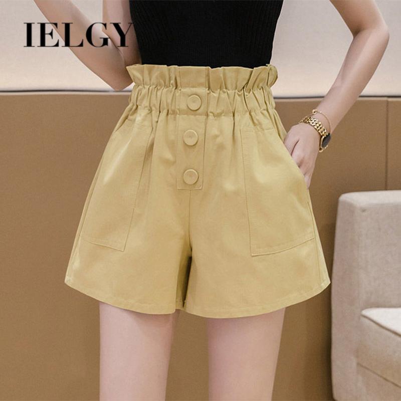 IELGY    Quần Short Nữ Lưng Cao Ống Rộng Phong Cách Hàn Quốc