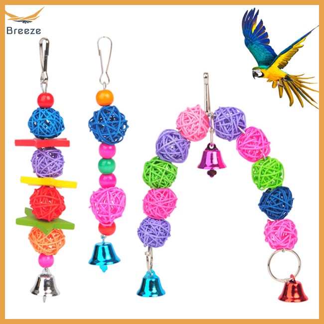 Đồ Chơi Nhai Gặm Bằng Gỗ Có Chuông Vui Nhộn Cho Vẹt