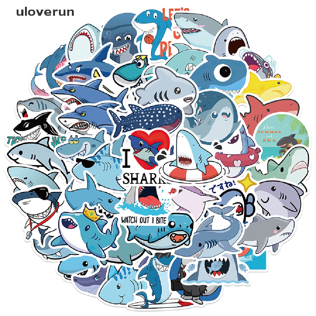 Bộ 50 Miếng Dán Trang Trí Đàn Guitar Hình Cá Mập Dễ Thương