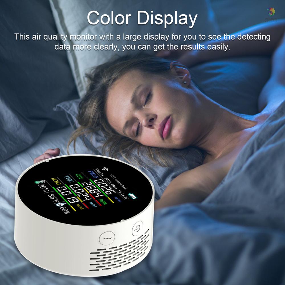 Thiết Bị Đo Độ Ẩm Không Khí Kết Nối Wifi 7 Trong 1 PM2.5 CO2 TVOC HCHO AQI Có Màn Hình Hiển Thị Màu