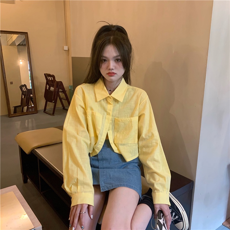 Áo sơ mi SUXI tay dài dáng rộng màu trơn đơn giản thời trang Hàn Quốc cho nữ