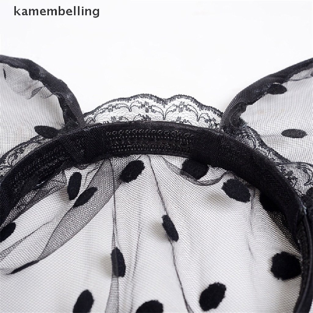 Kamembelling Băng Đô Tai Mèo Bằng Lưới Phối Ren Chấm Bi Đen Gợi Cảm Hóa Trang Tiệc Halloween Cho Nữ