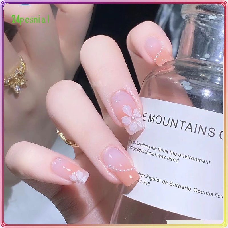 Phụ Kiện Trang Trí Móng Tay Hình Hoa Đính Ngọc Trai Xinh Xắn/Móng Tay Giả 3d / Móng Tay Giả Kèm Keo Móng Dài/ nơ kèm keo dán dễ thương xinh xắn