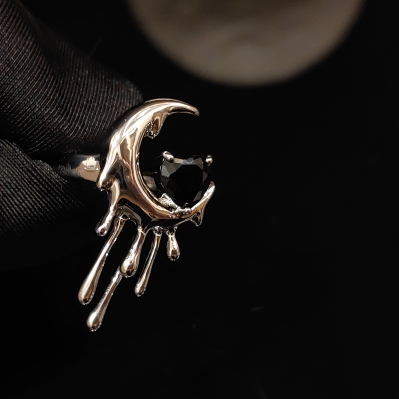 Nhẫn Mặt Trăng Đen Phong Cách retro Hàn Quốc Cho Nữ