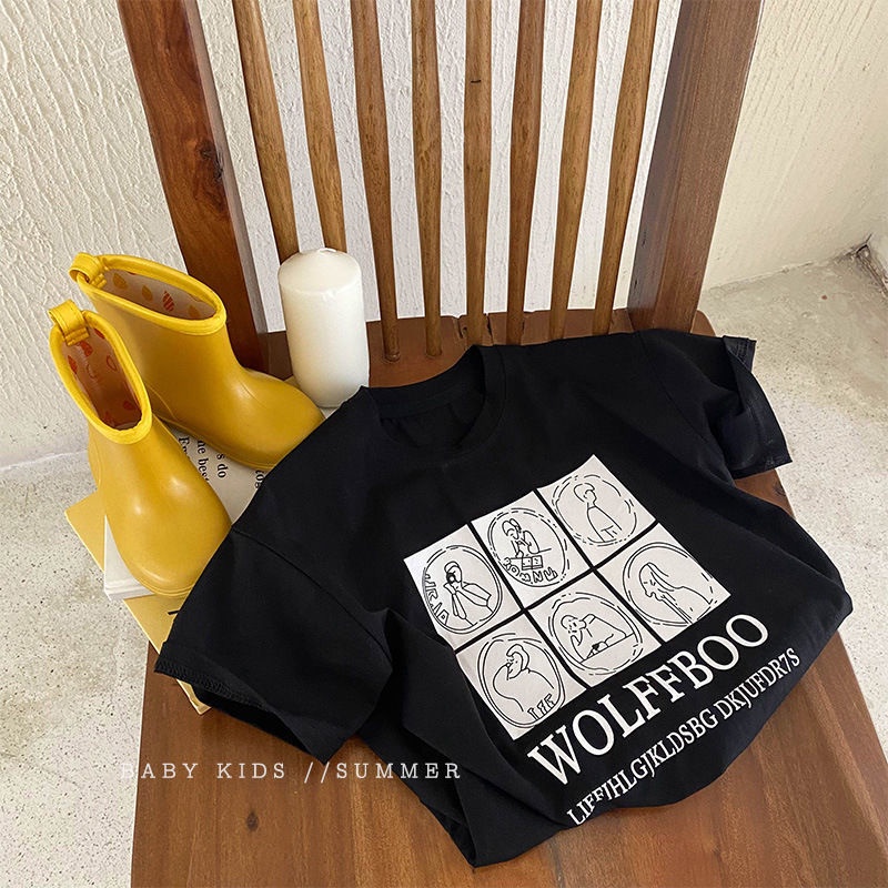 Áo Thun 100% cotton Tay Ngắn Thoáng Khí In Họa Tiết Hoạt Hình Dành Cho Trẻ Em