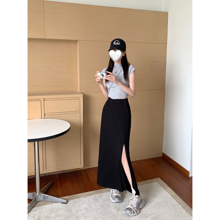 SUXI Chân Váy Dệt Kim Mỏng Màu Sắc Đơn Giản Co Giãn Tốt Thời Trang Mùa Hè Cho Nữ