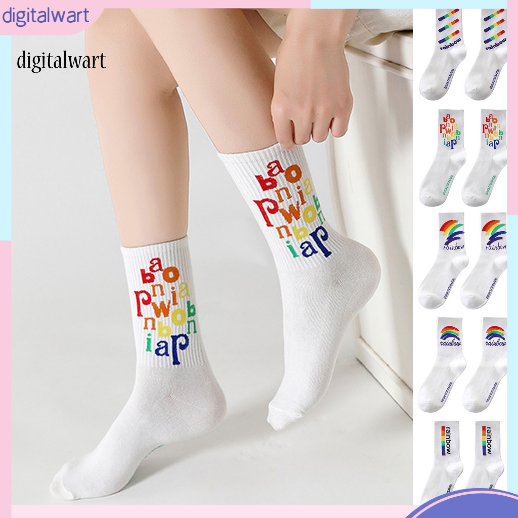 Kỹ Thuật Số| Vớ Thể Thao Dài Bằng Vải Mềm Nhẹ Thoáng Khí Co Giãn Tốt In Chữ Màu Cầu Vồng Tương Phản Thoải Mái Cho Nam
