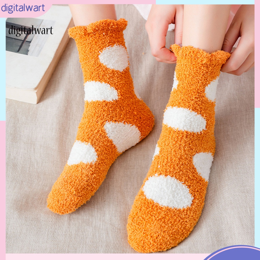 Kỹ Thuật Số| 1 Đôi Vớ Lông Cừu San Hô Dày Giữ Ấm Mềm Mại In Họa Tiết Hoạt Hình Dễ Thương