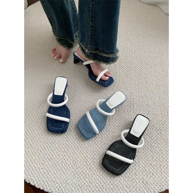 Sandal Cao Gót Mũi Vuông Thiết Kế Mới Thời Trang Mùa Hè 2023 Dành Cho Nữ