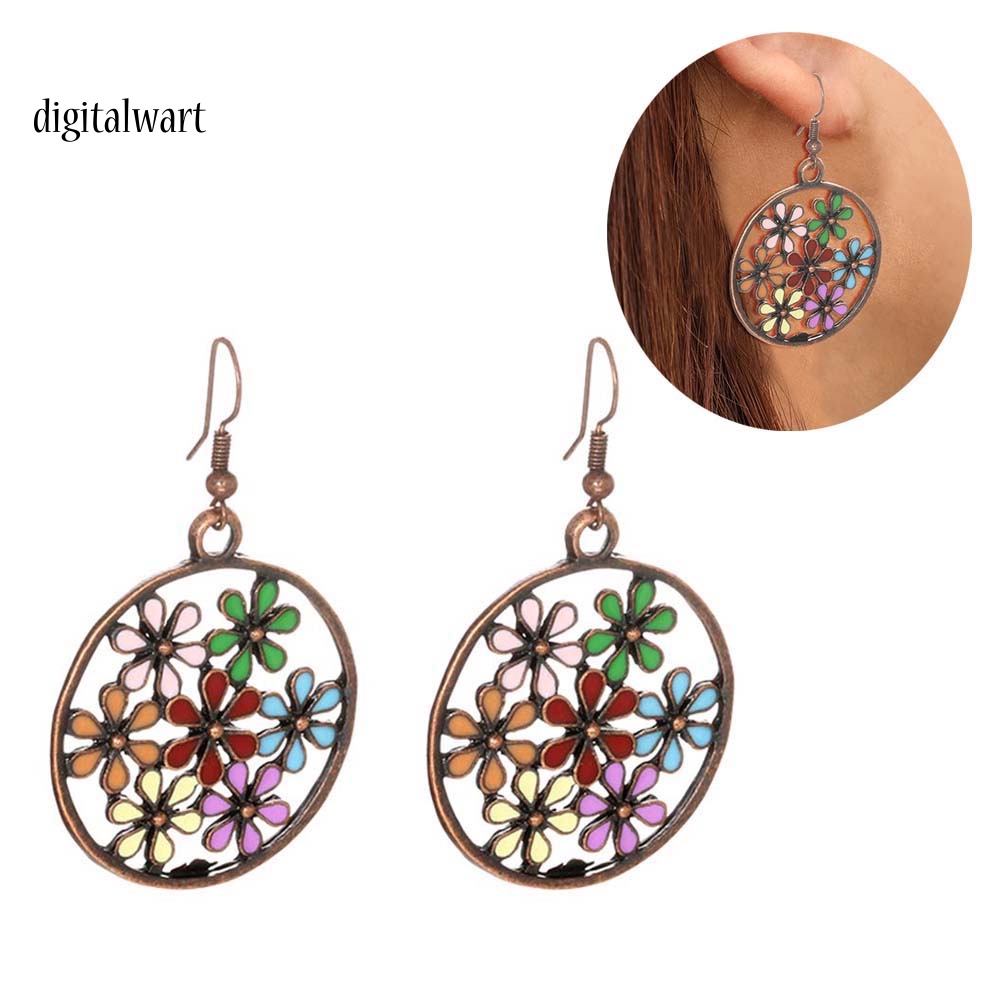 Kỹ Thuật Số| Bông Tai Dáng Dài Hình Tròn Họa Tiết Hoa Nhiều Màu Phong Cách Bohemian Thời Trang Cho Nữ