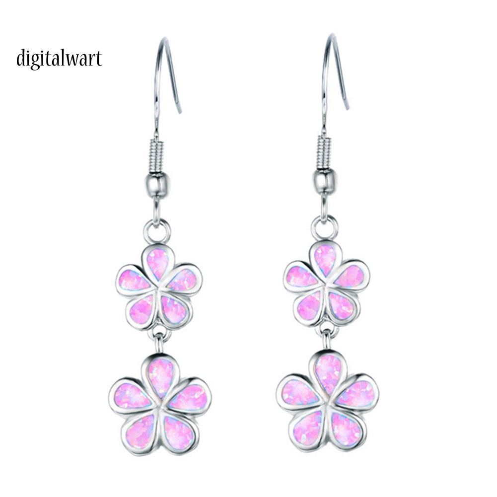 Kỹ Thuật Số| Đôi Khuyên Tai Dài Gắn Hoa Đá Opal Giả Thời Trang Cho Nữ