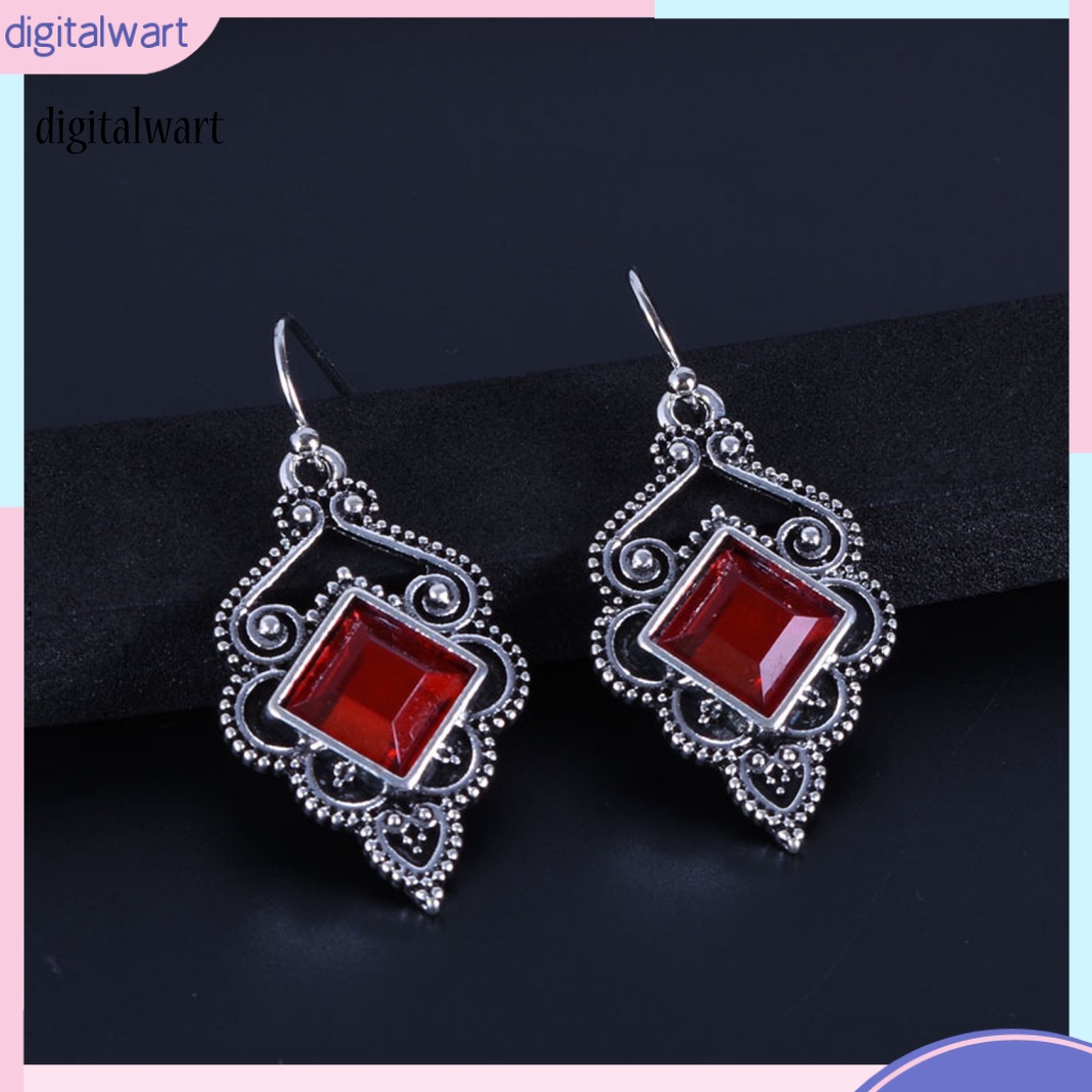 Kỹ Thuật Số| 1 Đôi Bông Tai Móc Đính Đá Zircon Đỏ Vintage Phù Hợp Sử Dụng Hàng Ngày