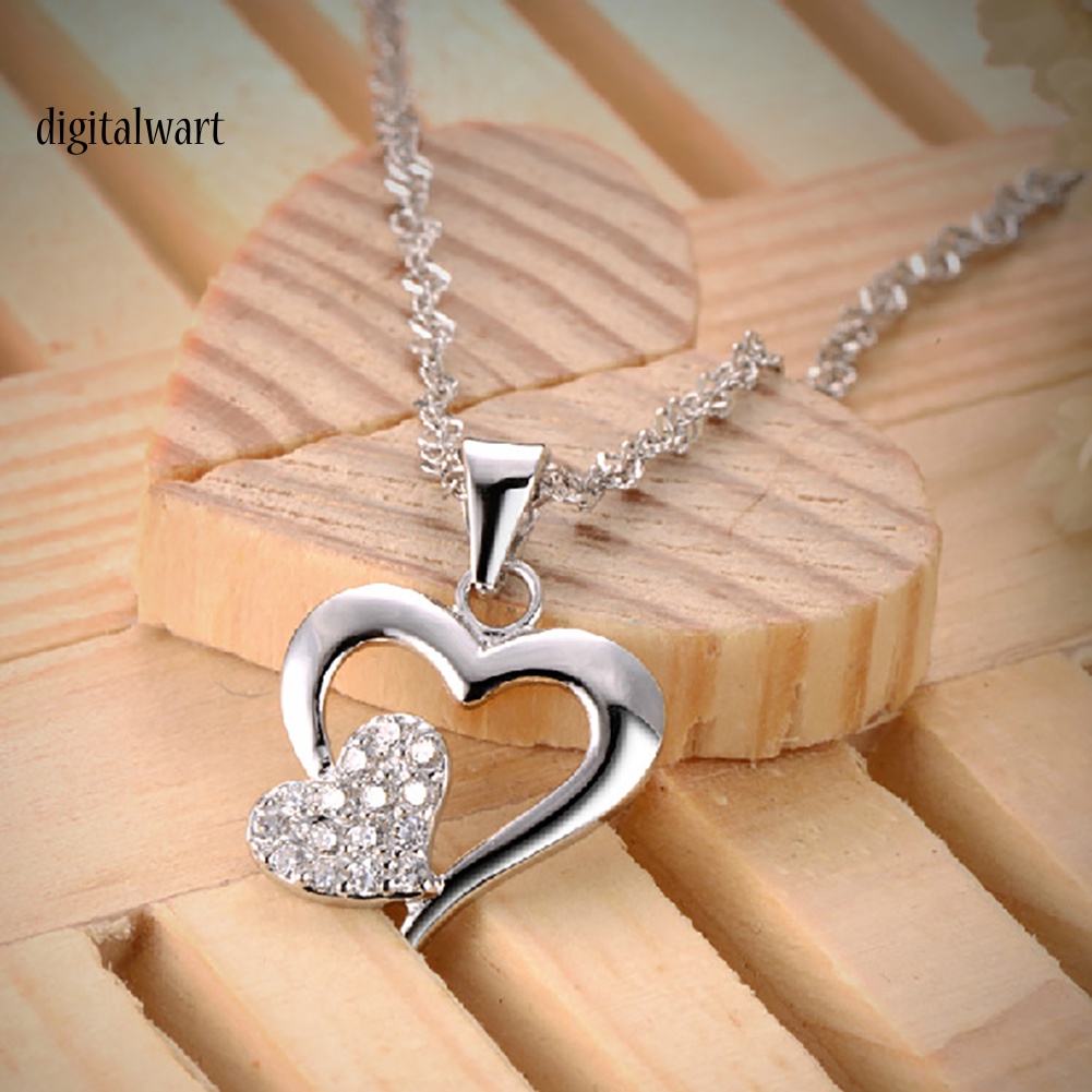 Kỹ Thuật Số| Vòng cổ Mạ Bạc Mặt Trái Tim Đính Đá Thời Trang