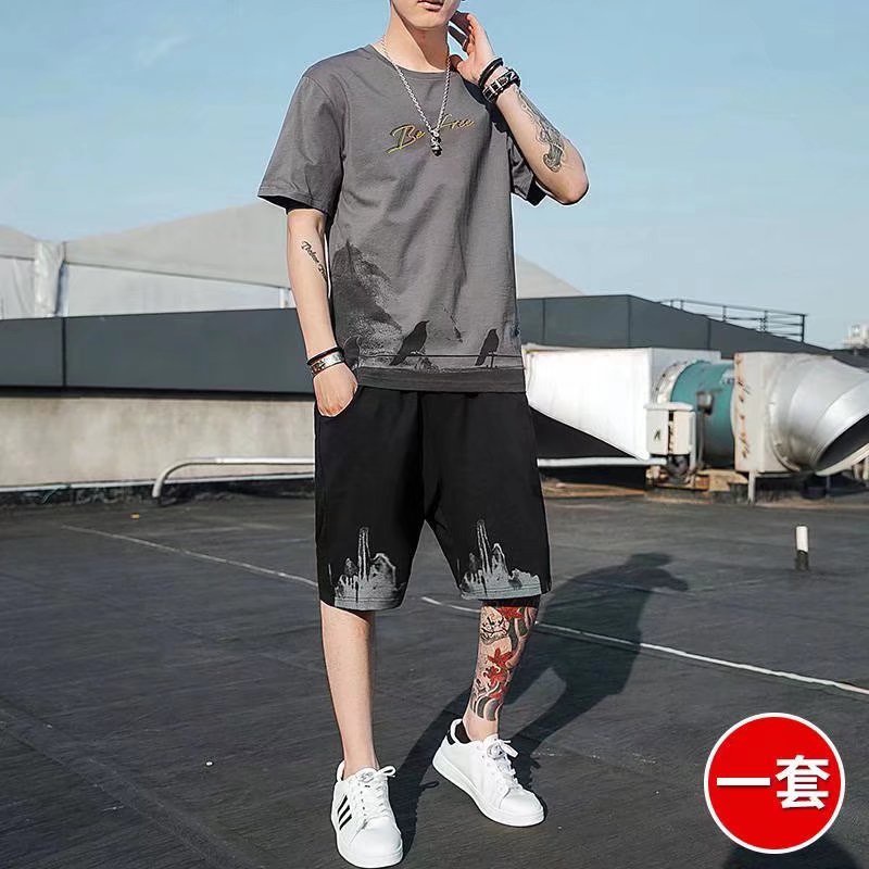 Bộ Đồ Thể Thao 2 Món Áo Thun Tay Ngắn Phối Quần Short Dáng Rộng Kiểu Hồng Kông Thời Trang Mùa Hè Cho Nam Và Nữ