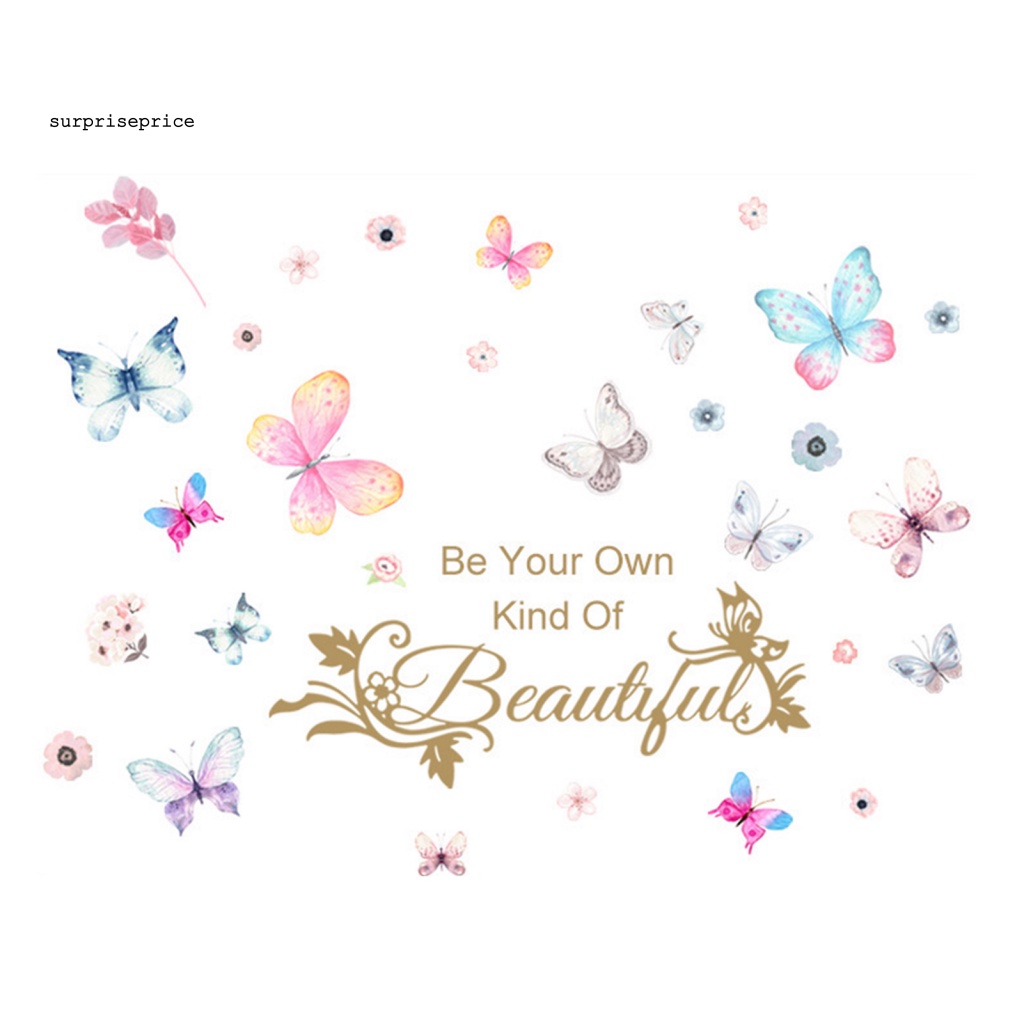 Set 2 Sticker Dán Tường Tự Dính Họa Tiết Bướm Và Chữ Dễ Thương Để Trang Trí Phòng Học