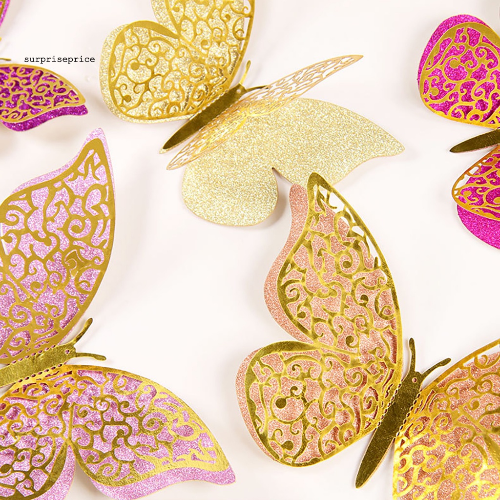 Bộ 12 Miếng Dán Tường Trang Trí Hình Bướm 3D Nhiều Màu Sắc Sống Động