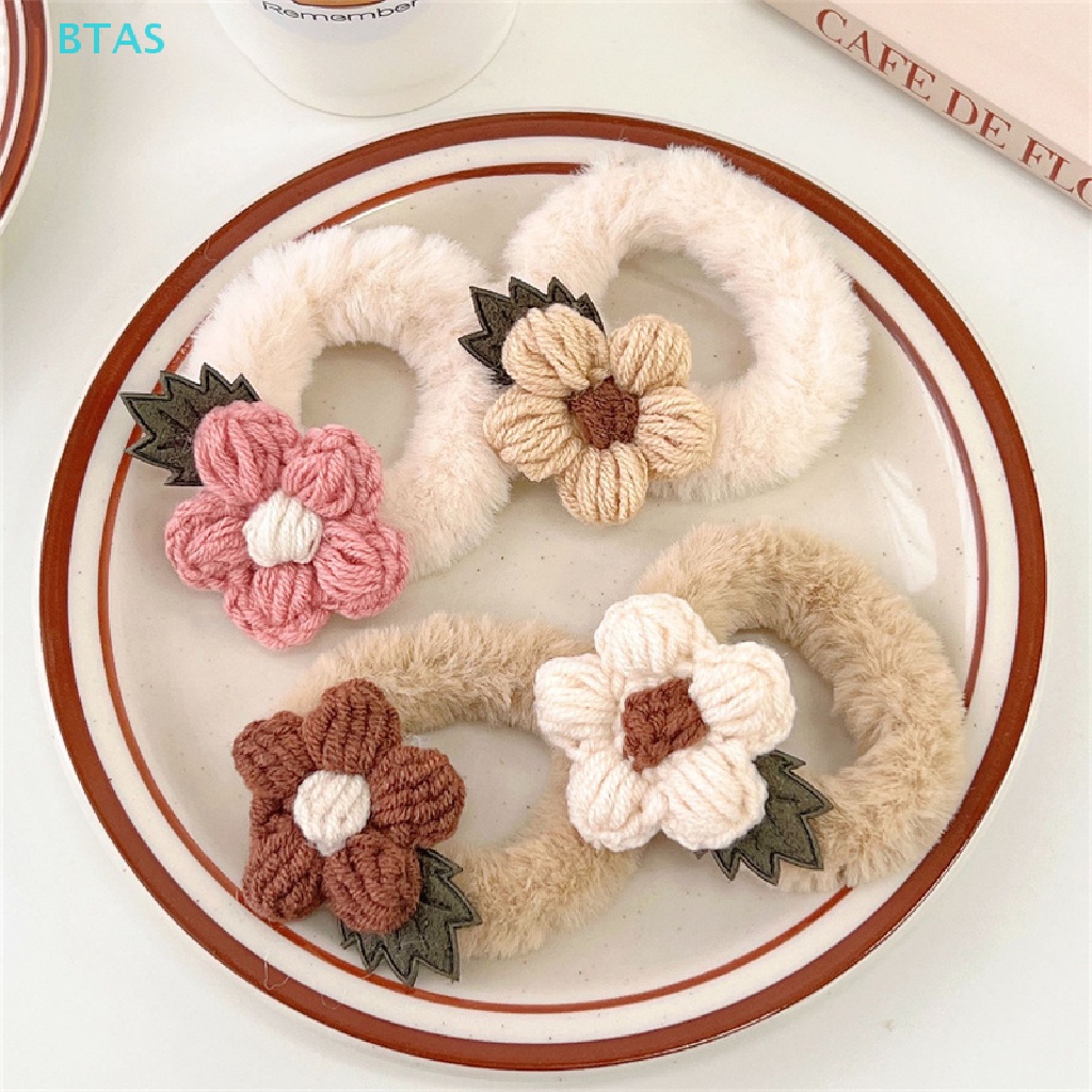 Dây Buộc Tóc Cao Su Bọc Vải Lông Họa Tiết Hoa Tai Thỏ Dễ Thương Cho Nữ