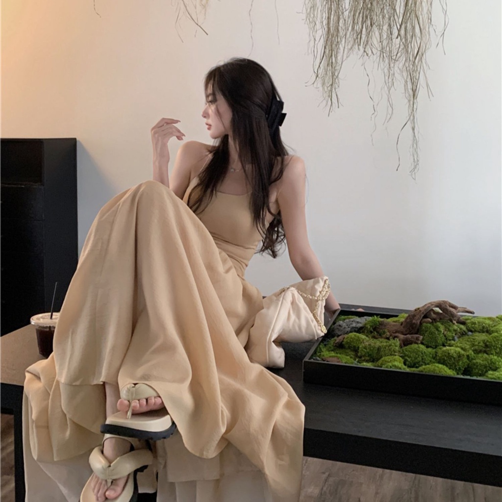 Đầm không tay Hở Lưng Phong Cách Pháp Tối Giản