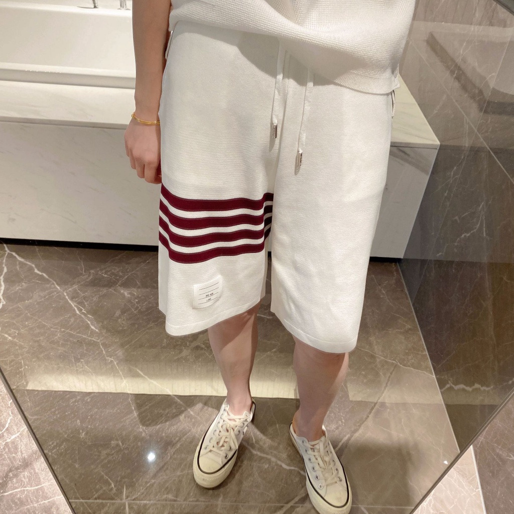 UHQW Thom Browne summer knitted ice linen color bar shorts cropped pants Thom Browne sweatpants men and women couple loose sports casual pants