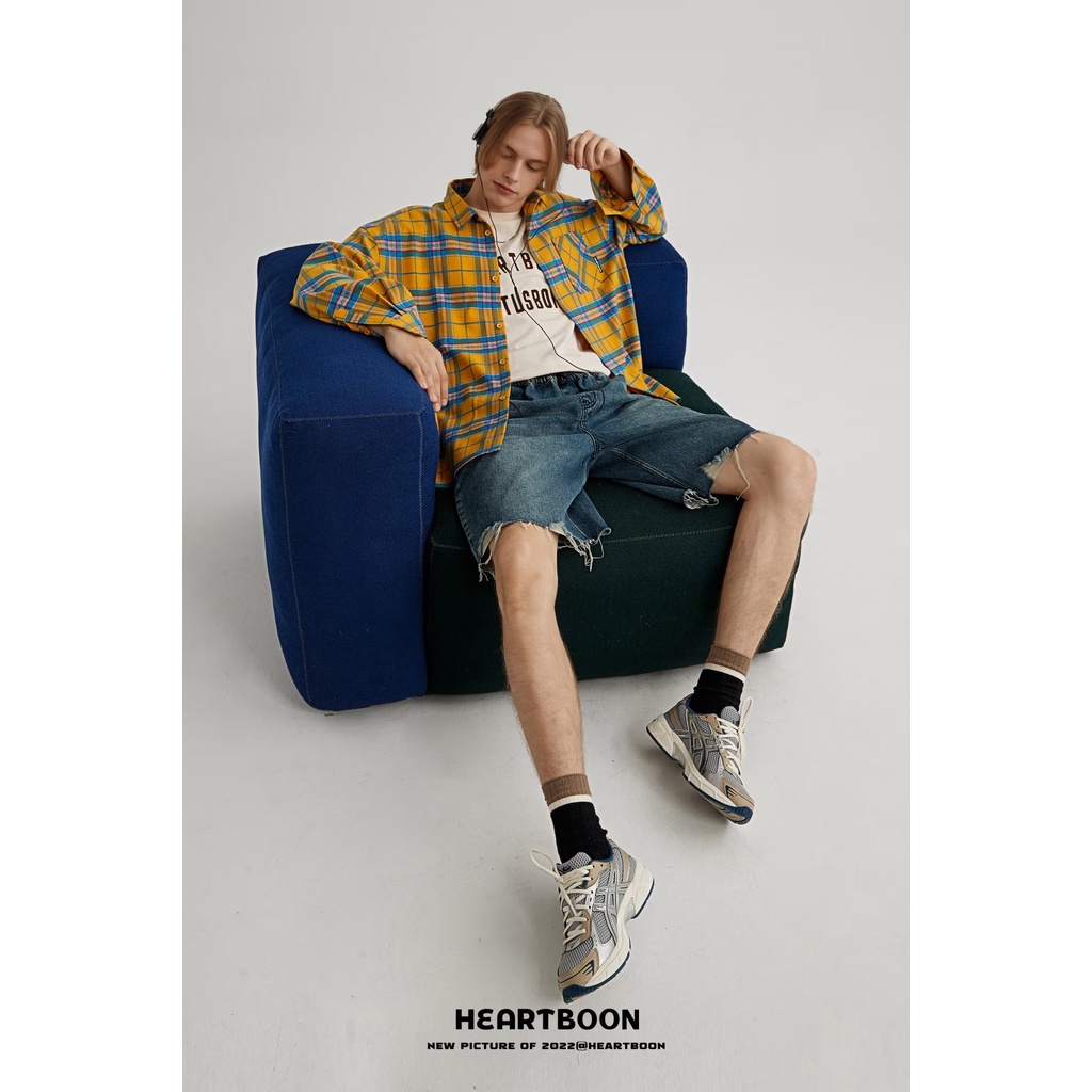 Áo Khoác Sơ Mi Caro Vàng Tay Dài Dáng Rộng Trẻ Trung Hợp Thời Trang Cho Cặp Đôi